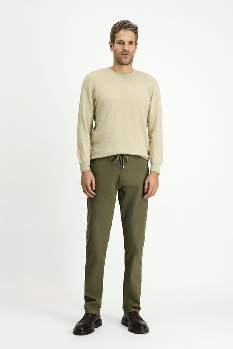 Asker Haki 6 Drop Regular Fit Standart Kesim Likralı Beli Lastikli İpli Jogger Pantolon