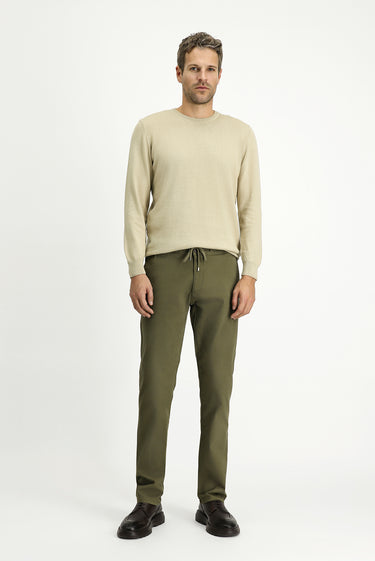 Asker Haki 7 Drop Slim Fit Dar Kesim Likralı Beli Lastikli İpli Jogger Pantolon