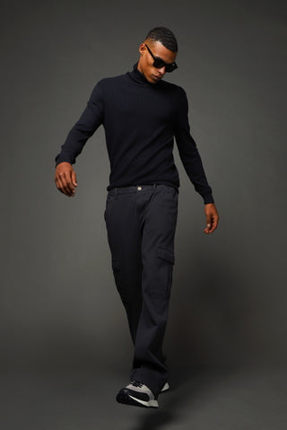  Siyah Regular Fit Likralı Beli Lastikli Kargo Pantolon