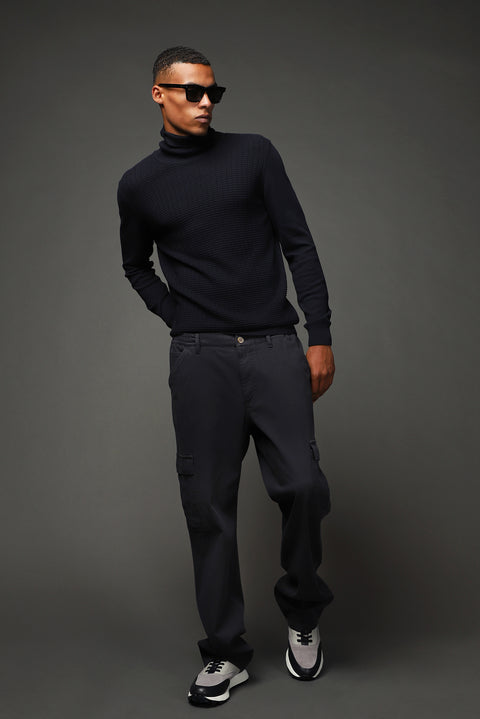 Siyah 6 Drop Regular Fit Standart Kesim Likralı Beli Lastikli Kargo Pantolon