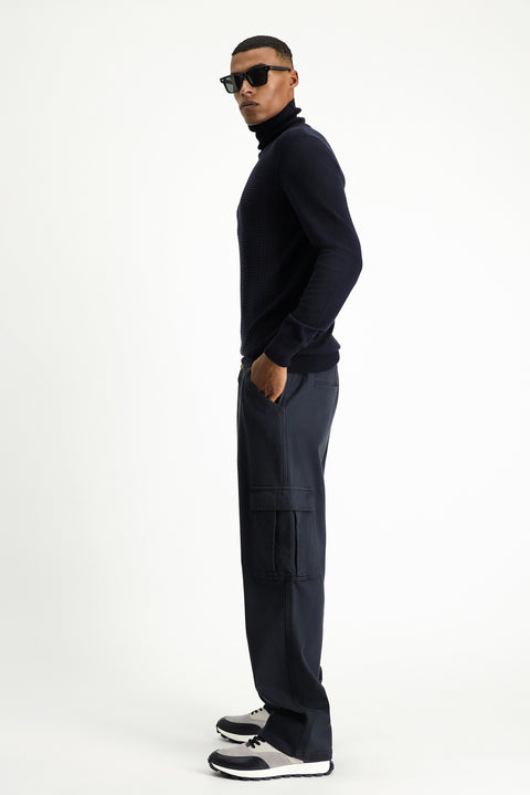 Siyah 6 Drop Regular Fit Standart Kesim Likralı Beli Lastikli Kargo Pantolon