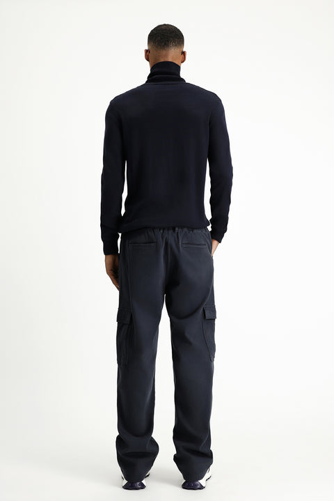 Siyah 6 Drop Regular Fit Standart Kesim Likralı Beli Lastikli Kargo Pantolon