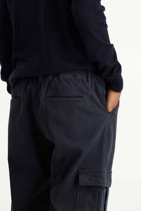 Siyah 6 Drop Regular Fit Standart Kesim Likralı Beli Lastikli Kargo Pantolon