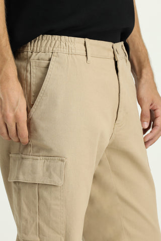  Açık Bej 6 Drop Regular Fit Standart Kesim Likralı Beli Lastikli Kargo Pantolon
