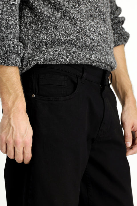 Black Regular Fit Standard Cut Lycra Canvas / Chino Trousers