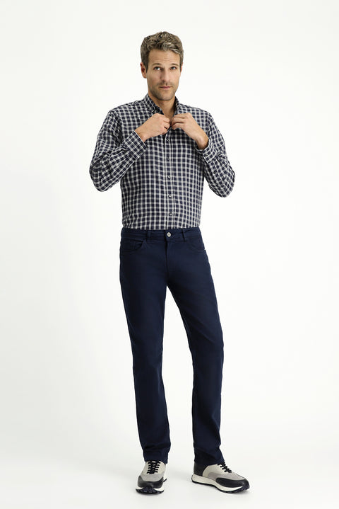 Koyu Lacivert Regular Fit Standart Kesim Likralı Kanvas / Chino Pantolon