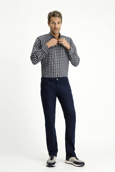 Koyu Lacivert Regular Fit Likralı Kanvas / Chino Pantolon