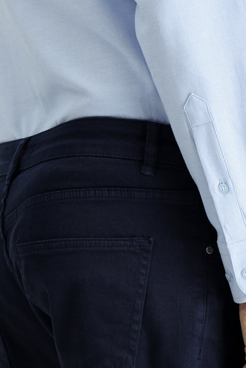 Koyu Lacivert 4 Drop Relaxed Fit Rahat Kesim Likralı Kanvas / Chino Pantolon