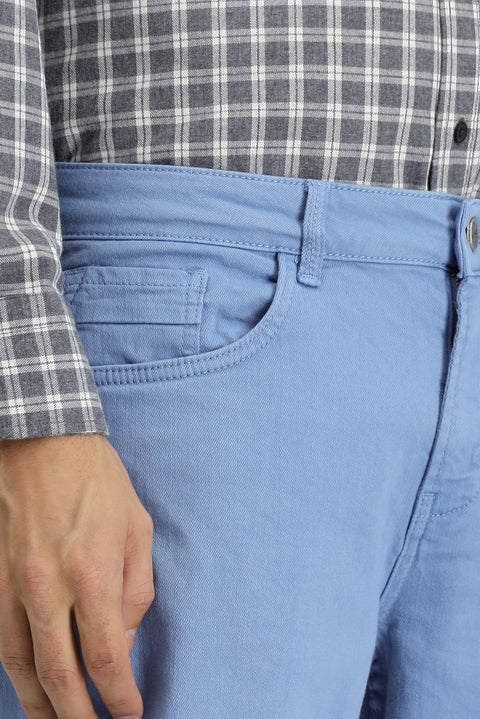 Blue Regular Fit Standard Cut Lycra Canvas / Chino Trousers