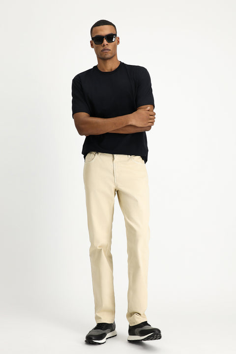 Ekru Regular Fit Standart Kesim Likralı Kanvas / Chino Pantolon