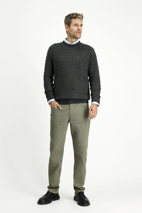 Orta Haki Slim Fit Dar Kesim Likralı Kanvas / Chino Pantolon