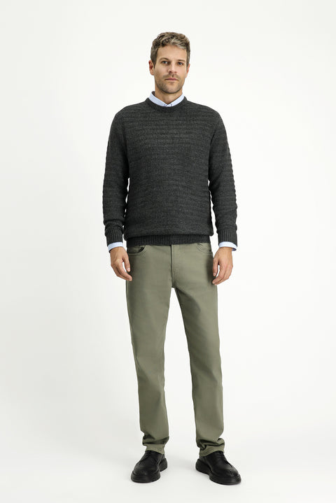 Orta Haki 7 Drop Slim Fit Dar Kesim Likralı Kanvas / Chino Pantolon