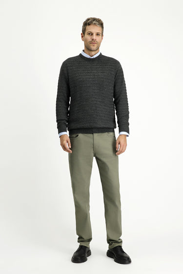 Orta Haki Regular Fit Likralı Kanvas / Chino Pantolon