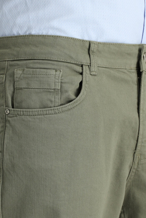 Orta Haki Slim Fit Dar Kesim Likralı Kanvas / Chino Pantolon