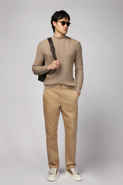 Orta Bej Regular Fit Standart Kesim Likralı Kanvas / Chino Pantolon
