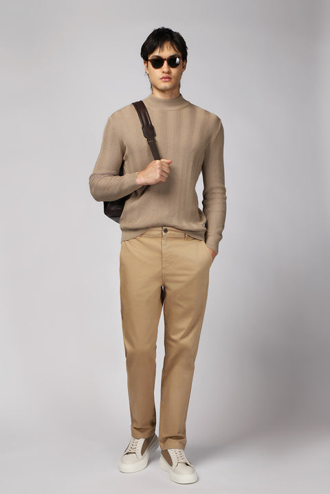 Orta Bej Regular Fit Standart Kesim Likralı Kanvas / Chino Pantolon