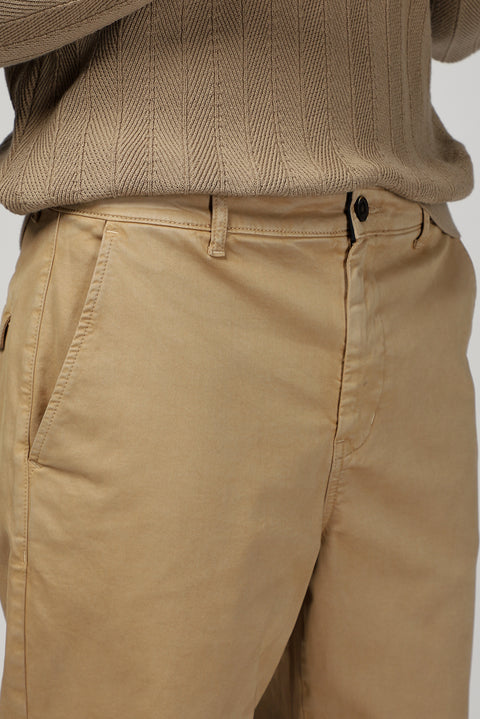 Orta Bej Regular Fit Standart Kesim Likralı Kanvas / Chino Pantolon