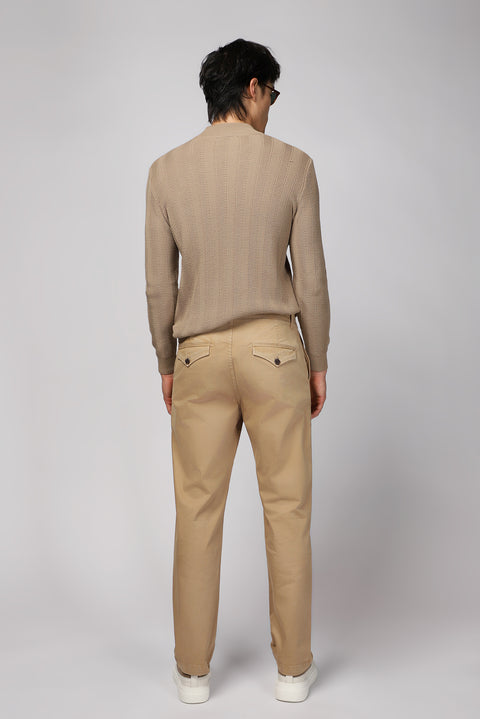 Orta Bej Regular Fit Standart Kesim Likralı Kanvas / Chino Pantolon
