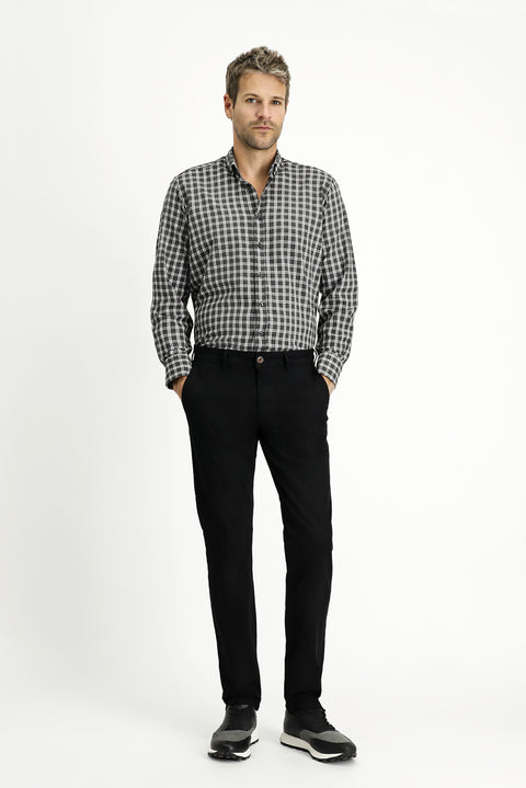 Siyah 7 Drop Slim Fit Dar Kesim Likralı Kanvas / Chino Pantolon