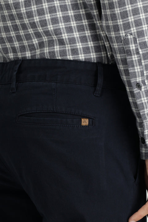 Dark Navy Regular Fit Standard Cut Lycra Canvas / Chino Trousers