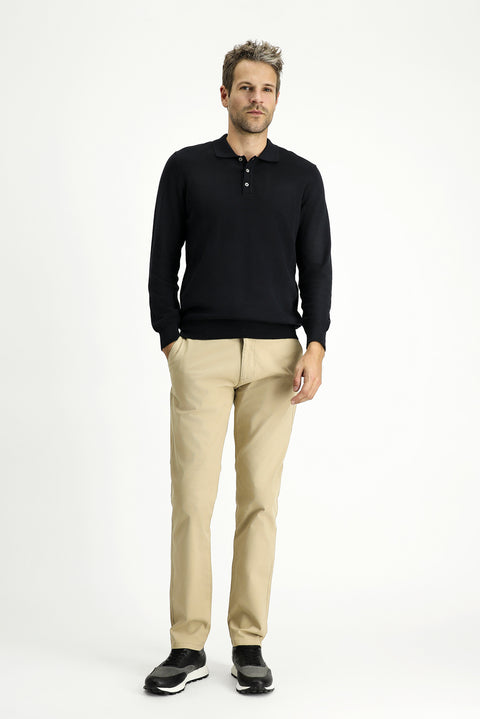 Mid-Beige Regular Fit Standard Cut Stretch Canvas / Chino Trousers