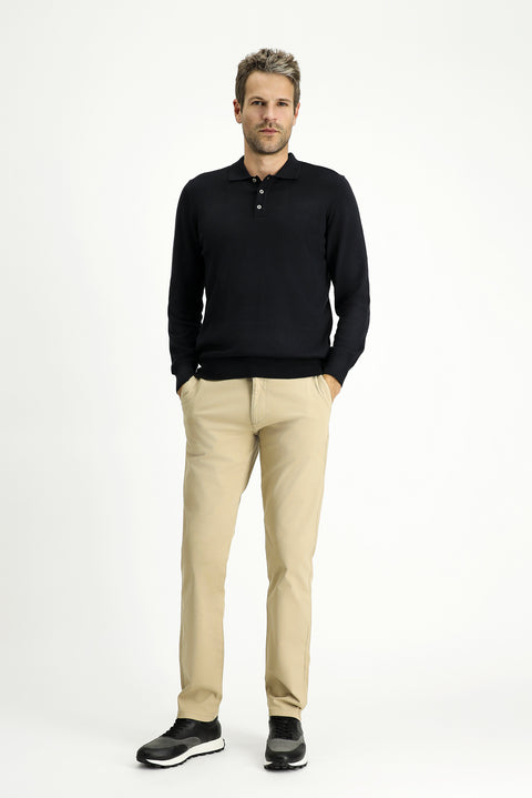 Mid-Beige Regular Fit Standard Cut Stretch Canvas / Chino Trousers