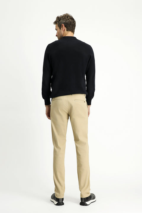 Mid-Beige Regular Fit Standard Cut Stretch Canvas / Chino Trousers