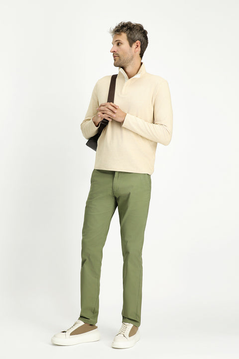 Yağ Yeşili-Olive Regular Fit Standart Kesim Likralı Kanvas / Chino Pantolon