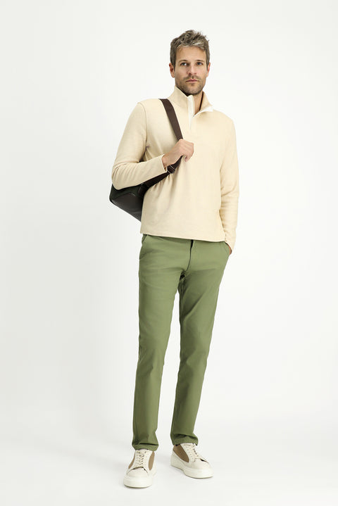 Yağ Yeşili-Olive Slim Fit Dar Kesim Likralı Kanvas / Chino Pantolon