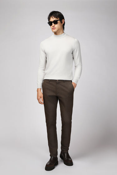  Koyu Kahve Relaxed Fit Rahat Kesim Likralı Kanvas / Chino Pantolon