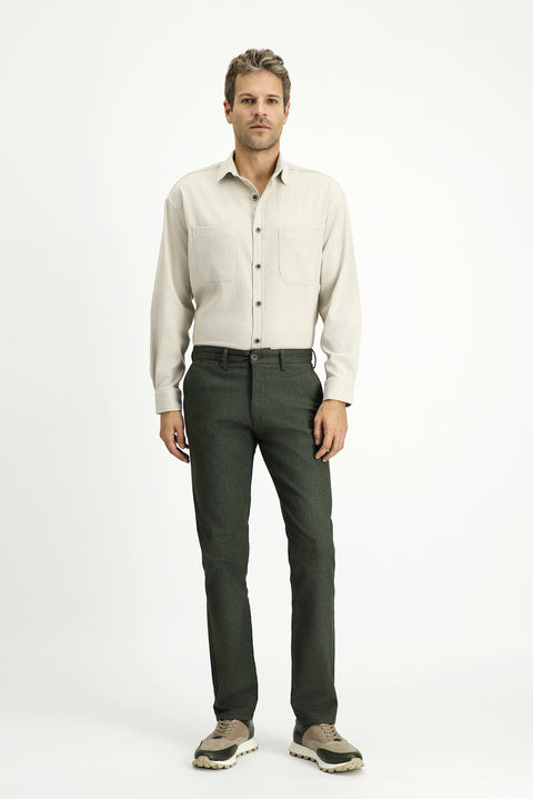 Dark Green Regular Fit Standard Cut Lycra Canvas / Chino Trousers