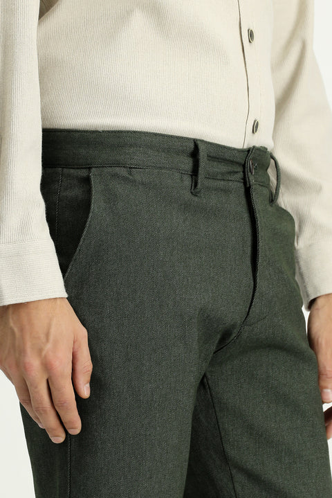 Koyu Yeşil Regular Fit Standart Kesim Likralı Kanvas / Chino Pantolon