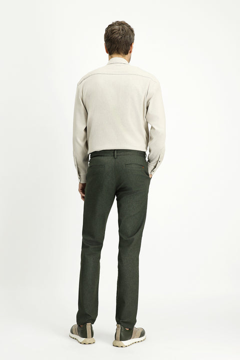 Dark Green Regular Fit Standard Cut Lycra Canvas / Chino Trousers
