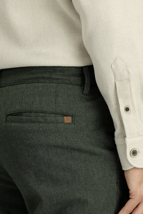 Dark Green Regular Fit Standard Cut Lycra Canvas / Chino Trousers