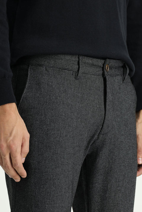 Orta Antrasit Slim Fit Dar Kesim Likralı Kanvas / Chino Pantolon
