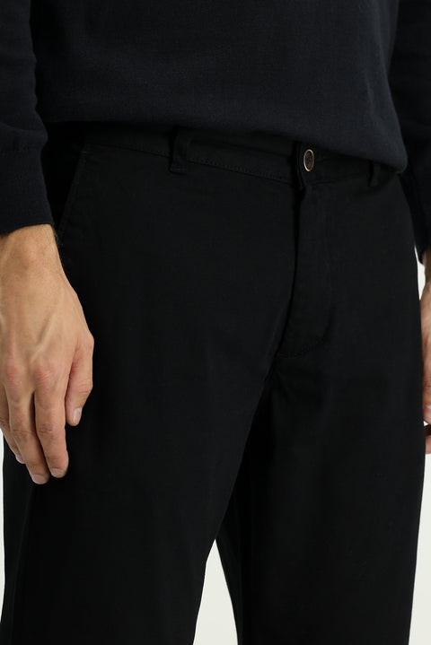 Siyah Regular Fit Standart Kesim Desenli Likralı Kanvas / Chino Pantolon