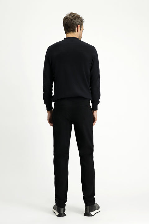 Siyah Regular Fit Standart Kesim Desenli Likralı Kanvas / Chino Pantolon