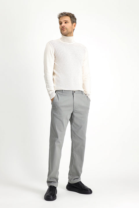 Orta Gri Regular Fit Standart Kesim Desenli Likralı Kanvas / Chino Pantolon