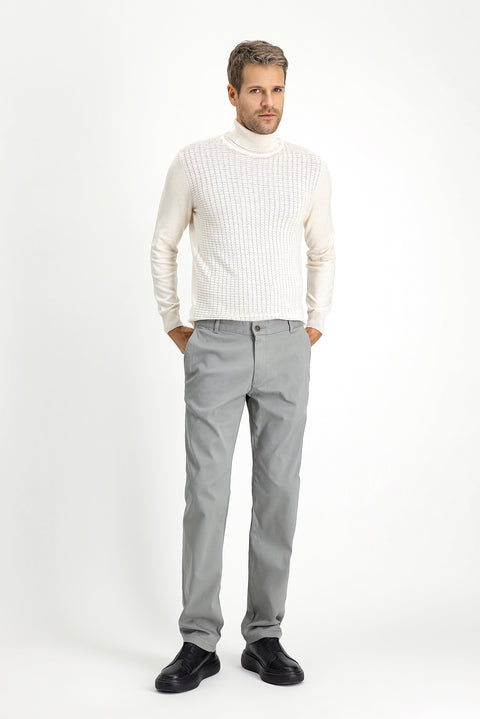 Orta Gri Regular Fit Standart Kesim Desenli Likralı Kanvas / Chino Pantolon