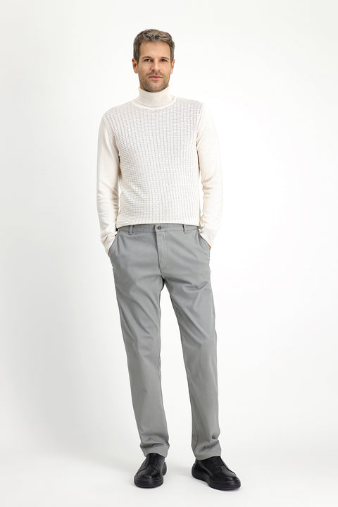 Orta Gri Regular Fit Standart Kesim Desenli Likralı Kanvas / Chino Pantolon