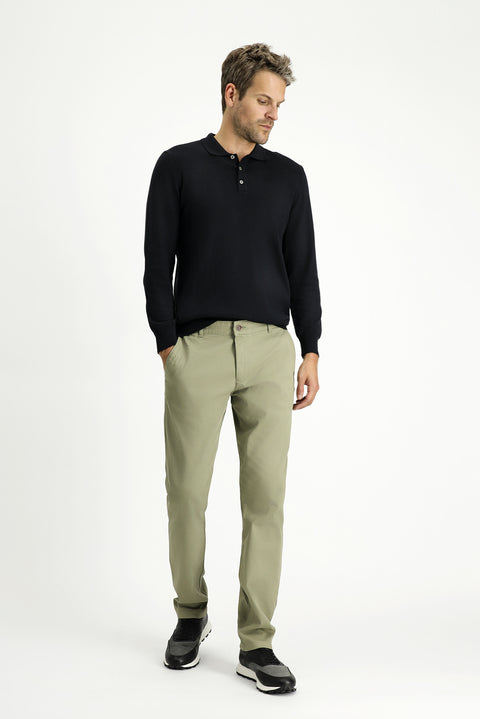Orta Haki Regular Fit Standart Kesim Desenli Likralı Kanvas / Chino Pantolon