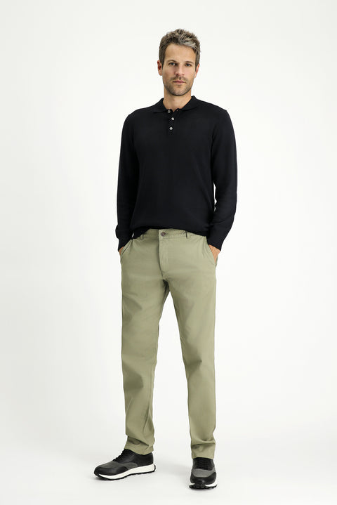 Orta Haki Regular Fit Standart Kesim Desenli Likralı Kanvas / Chino Pantolon