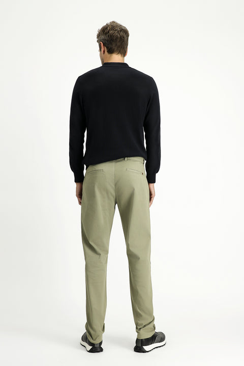 Orta Haki Regular Fit Standart Kesim Desenli Likralı Kanvas / Chino Pantolon