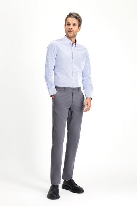 Orta Gri Slim Fit Dar Kesim Likralı Kanvas / Chino Pantolon