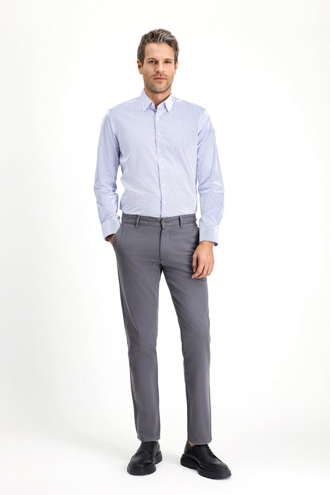 Orta Gri 7 Drop Slim Fit Dar Kesim Likralı Kanvas / Chino Pantolon