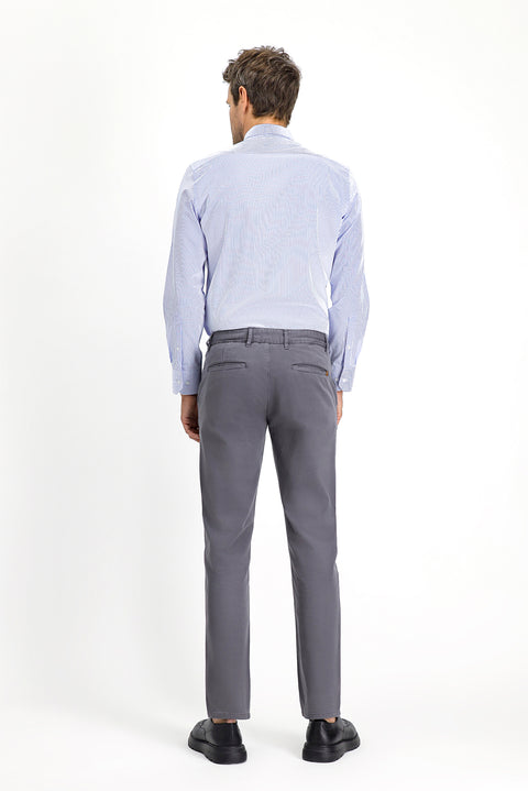 Orta Gri Slim Fit Dar Kesim Likralı Kanvas / Chino Pantolon