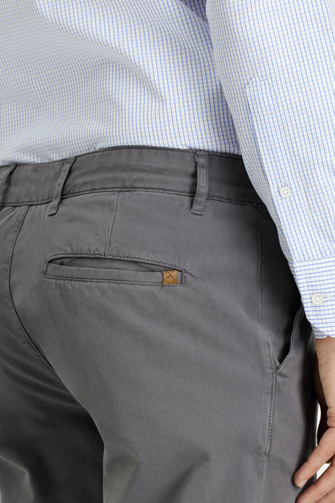 Medium Grey Regular Fit Standard Cut Lycra Canvas / Chino Trousers