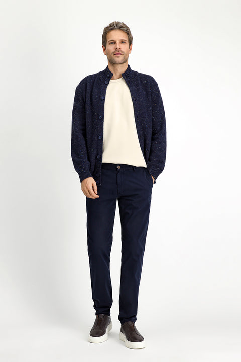 Koyu Lacivert 7 Drop Slim Fit Dar Kesim Likralı Kanvas / Chino Pantolon