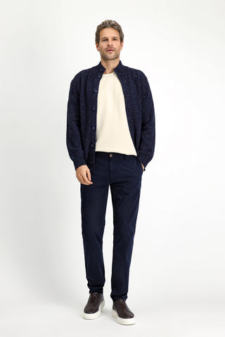  Koyu Lacivert 7 Drop Slim Fit Dar Kesim Likralı Kanvas / Chino Pantolon