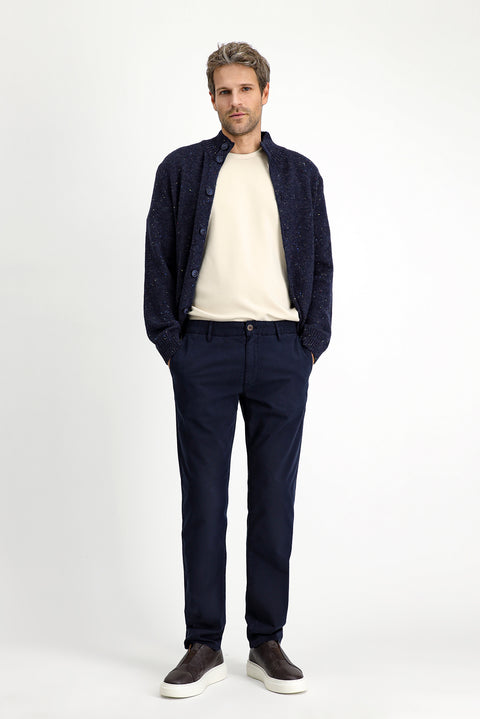 Koyu Lacivert Regular Fit Standart Kesim Likralı Kanvas / Chino Pantolon
